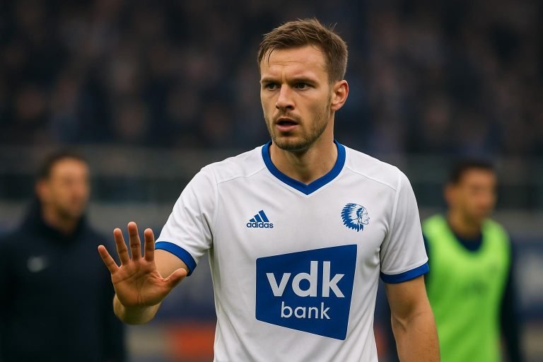 Siebe Van der Heyden in actie voor KAA Gent tijdens een wedstrijd