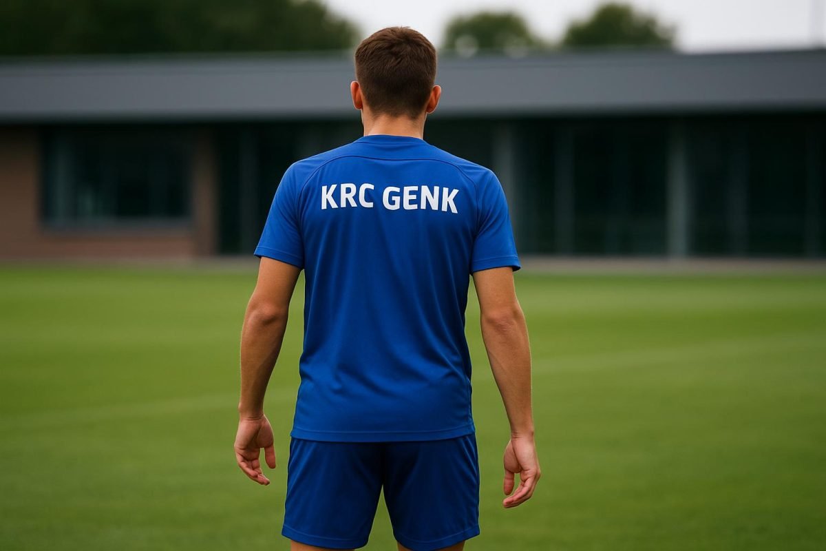 Training bij KRC Genk met een flankaanvaller in actie, zonder herkenbare gezichten.