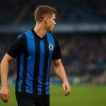 Nicolo Tresoldi viert een doelpunt in het shirt van Club Brugge