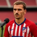 Antoine Griezmann van Atlético Madrid tijdens een moment na de wedstrijd