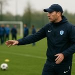Nicky Hayen, coach van KRC Genk, tijdens een trainingsmoment