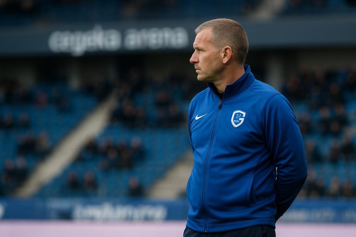 Nicky Hayen langs de zijlijn bij KRC Genk in de Cegeka Arena