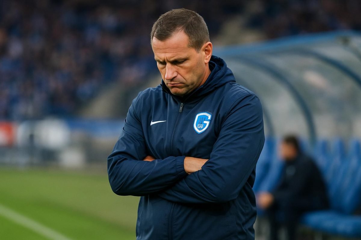Nicky Hayen langs de zijlijn bij KRC Genk tijdens een wedstrijdmoment