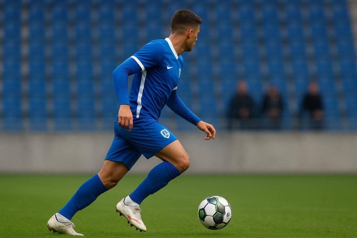 Konstantinos Karetsas van KRC Genk in actie in de Cegeka Arena, gezien vanop de rug