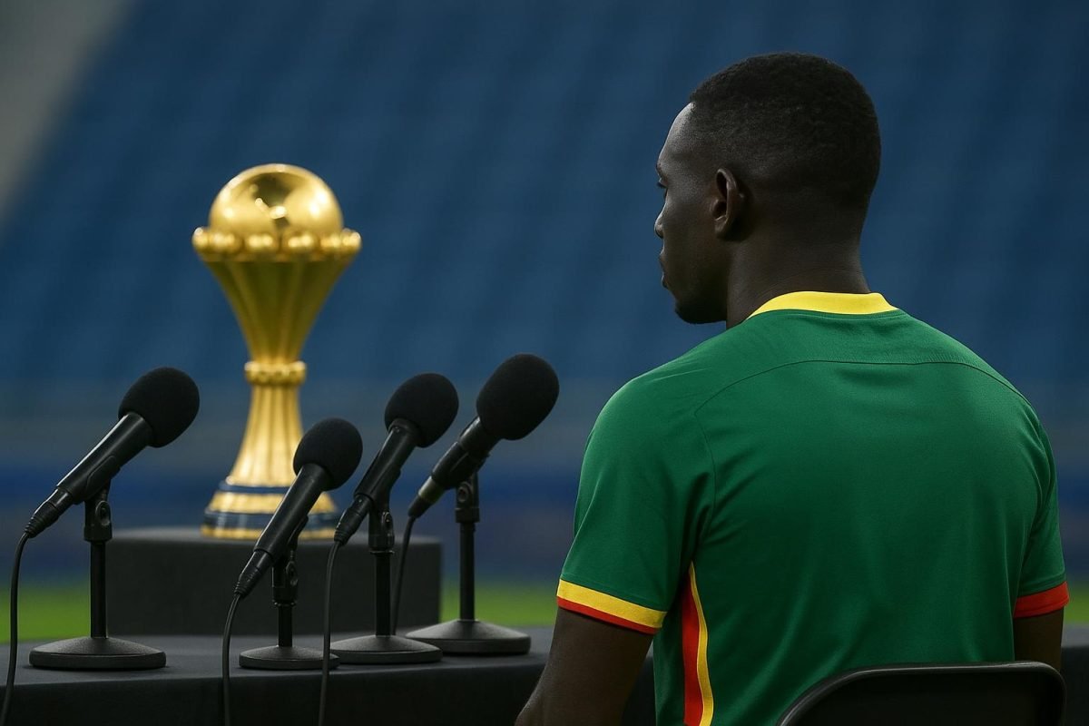 Afrika Cup-trofee in stadionomgeving tijdens een wedstrijdmoment