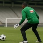 Doelman in trainingsoutfit op een veld, gelinkt aan Houtvenne en de Surinaamse selectie