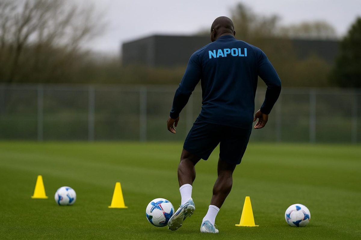 Romelu Lukaku tijdens een training in aanloop naar zijn terugkeer bij Napoli