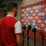Arsenal-middenvelder Declan Rice in wedstrijdcontext, zonder herkenbare gezichten, in een stadionomgeving.